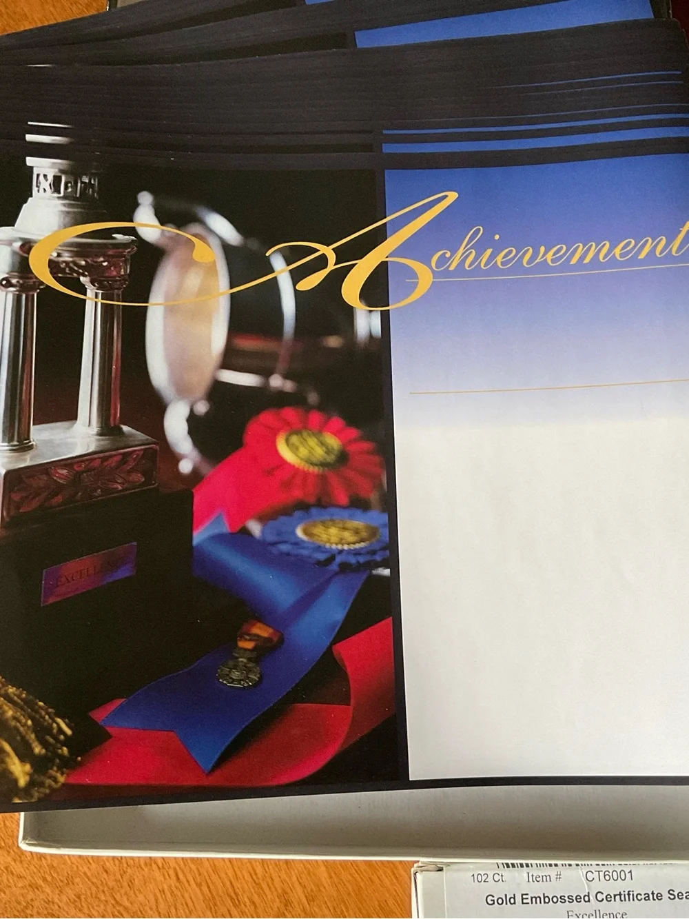 Achievement & Gold Certificates with Gold Embossed Excellence Stickers